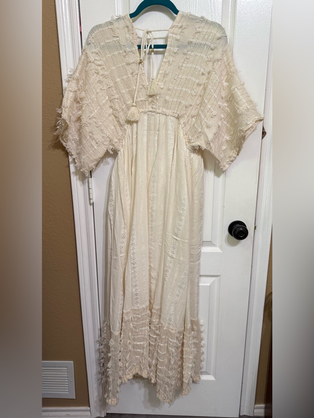 H058 New POL L ptp 17-20 Ivory Boho Maxi Dress with Tassel Tie Beautiful - Picture 11 of 16